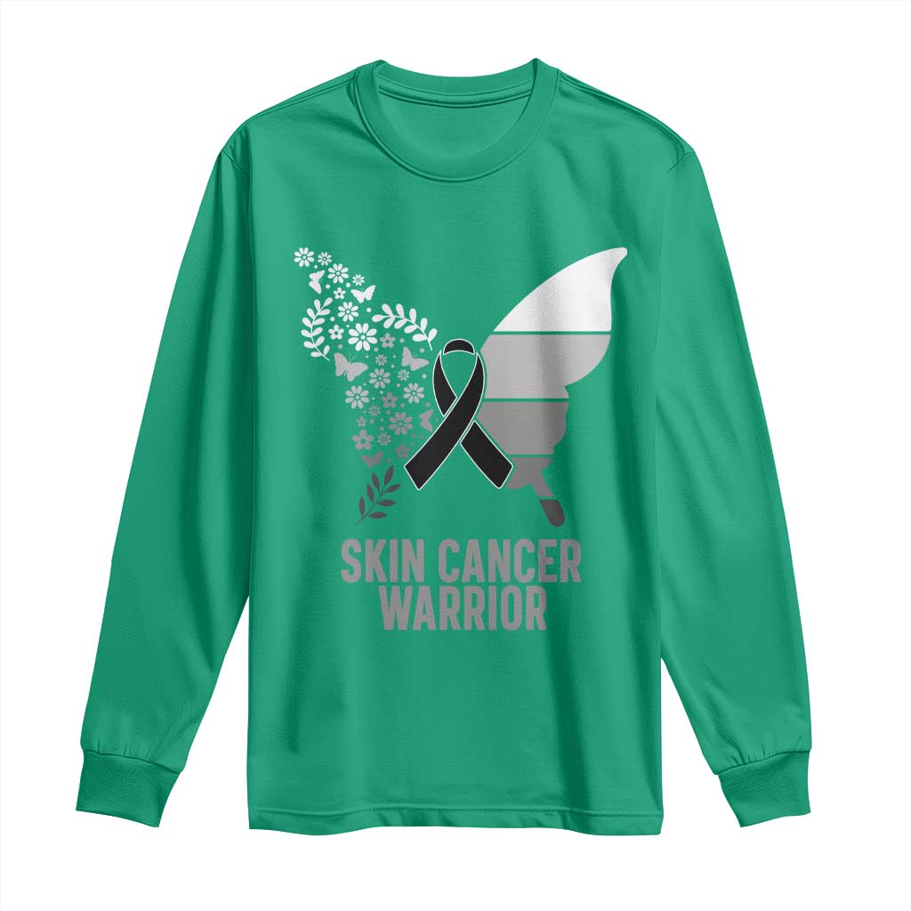 Floral Butterfly Melanoma Awarenes Long Sleeve Shirt Black Ribbon Warrior Support Gift