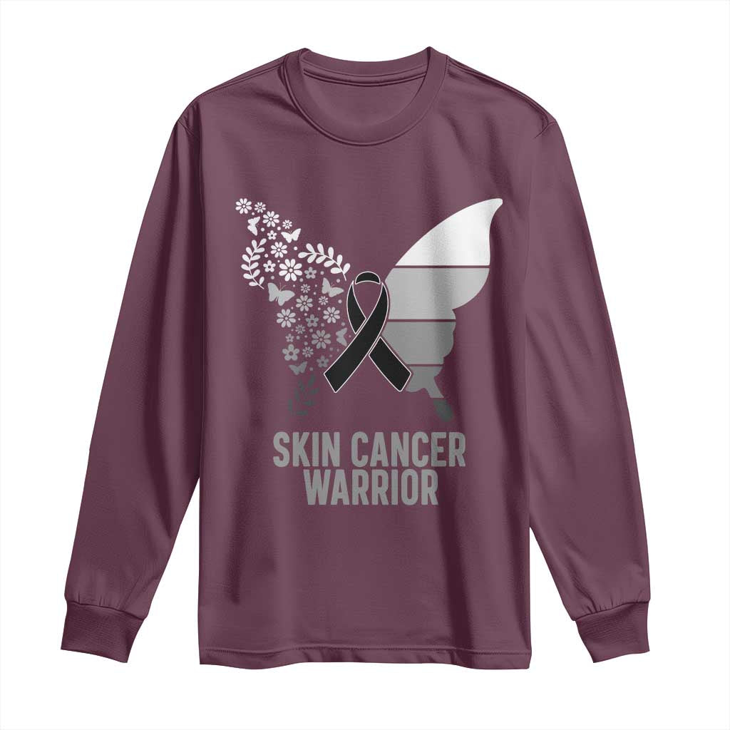 Floral Butterfly Melanoma Awarenes Long Sleeve Shirt Black Ribbon Warrior Support Gift