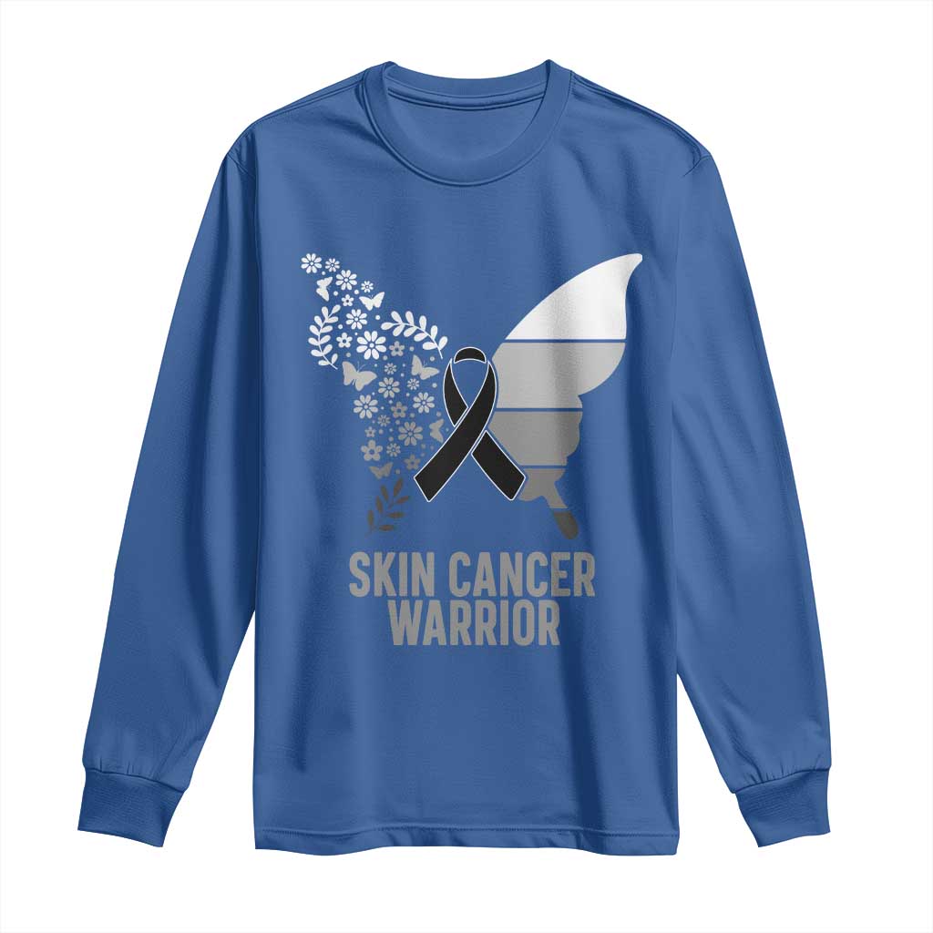 Floral Butterfly Melanoma Awarenes Long Sleeve Shirt Black Ribbon Warrior Support Gift