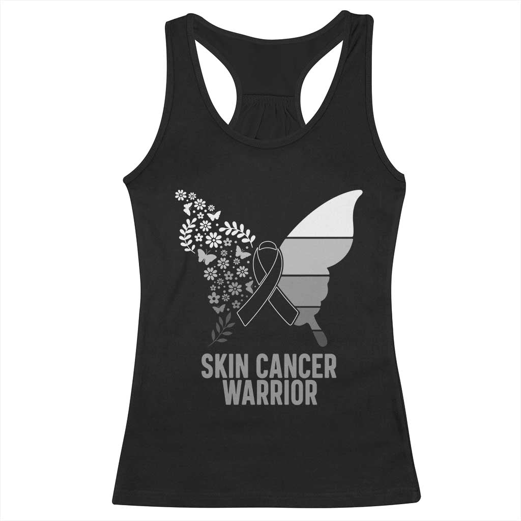Floral Butterfly Melanoma Awarenes Racerback Tank Top Black Ribbon Warrior Support Gift