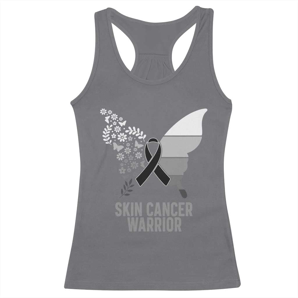 Floral Butterfly Melanoma Awarenes Racerback Tank Top Black Ribbon Warrior Support Gift