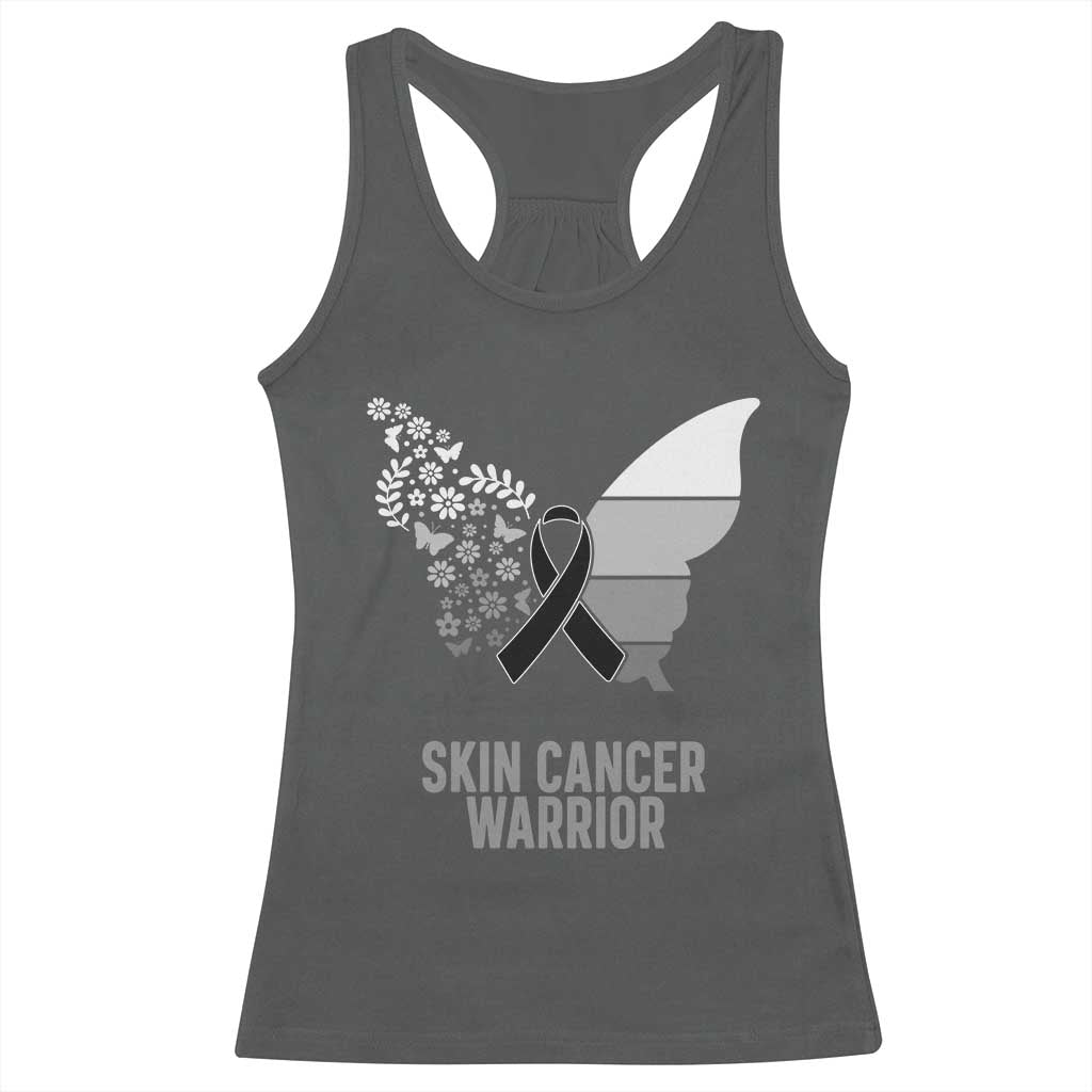 Floral Butterfly Melanoma Awarenes Racerback Tank Top Black Ribbon Warrior Support Gift