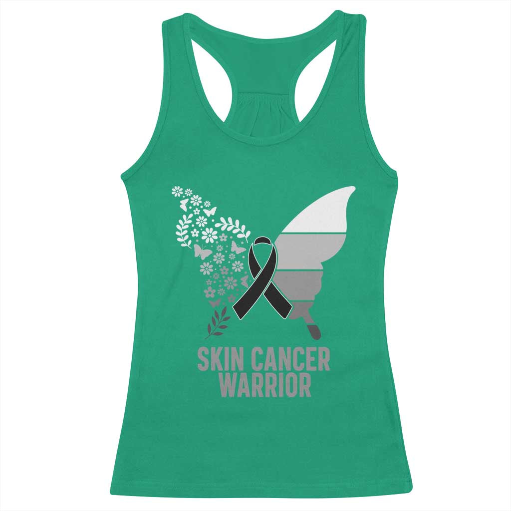Floral Butterfly Melanoma Awarenes Racerback Tank Top Black Ribbon Warrior Support Gift