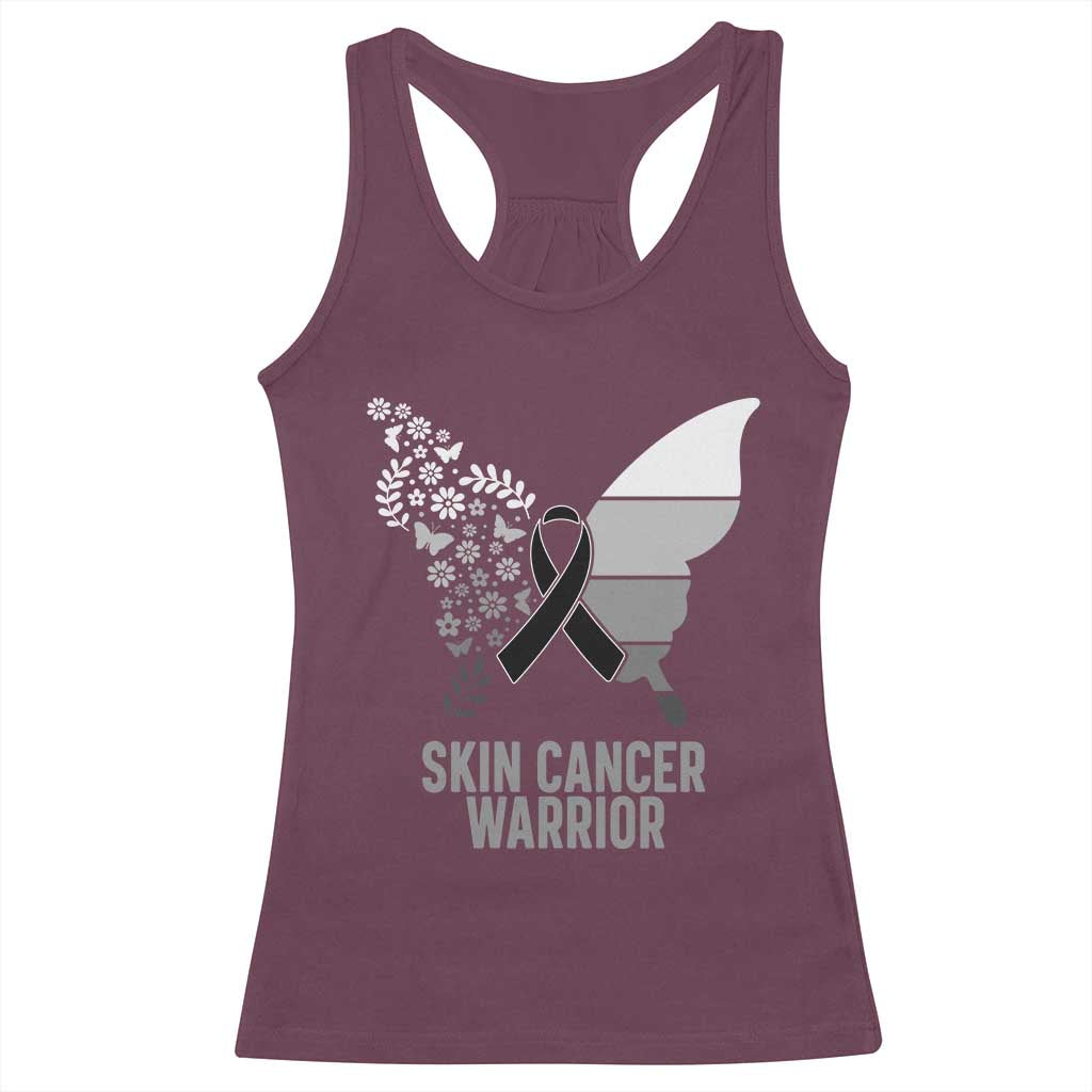 Floral Butterfly Melanoma Awarenes Racerback Tank Top Black Ribbon Warrior Support Gift