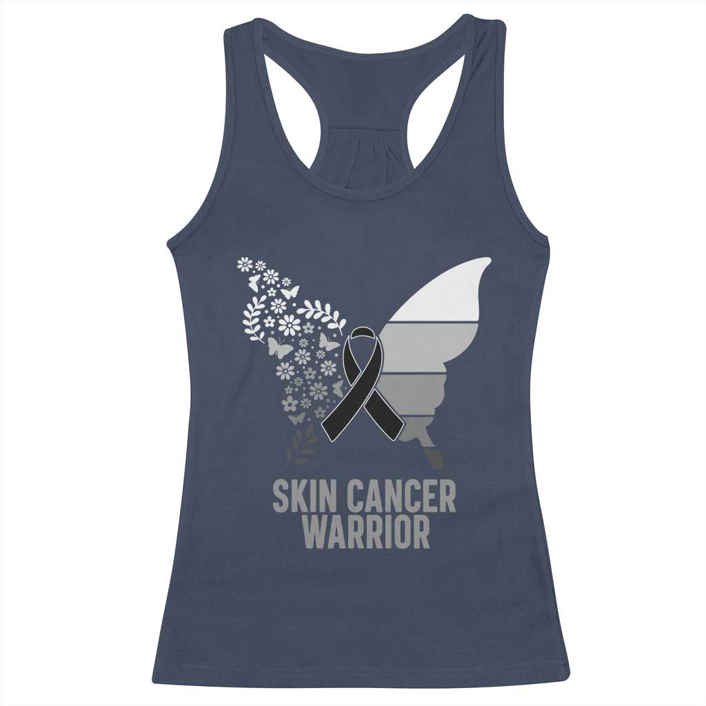 Floral Butterfly Melanoma Awarenes Racerback Tank Top Black Ribbon Warrior Support Gift