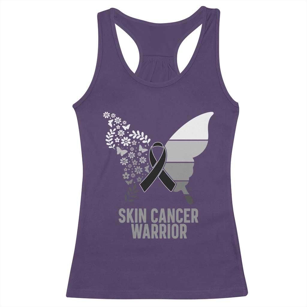 Floral Butterfly Melanoma Awarenes Racerback Tank Top Black Ribbon Warrior Support Gift