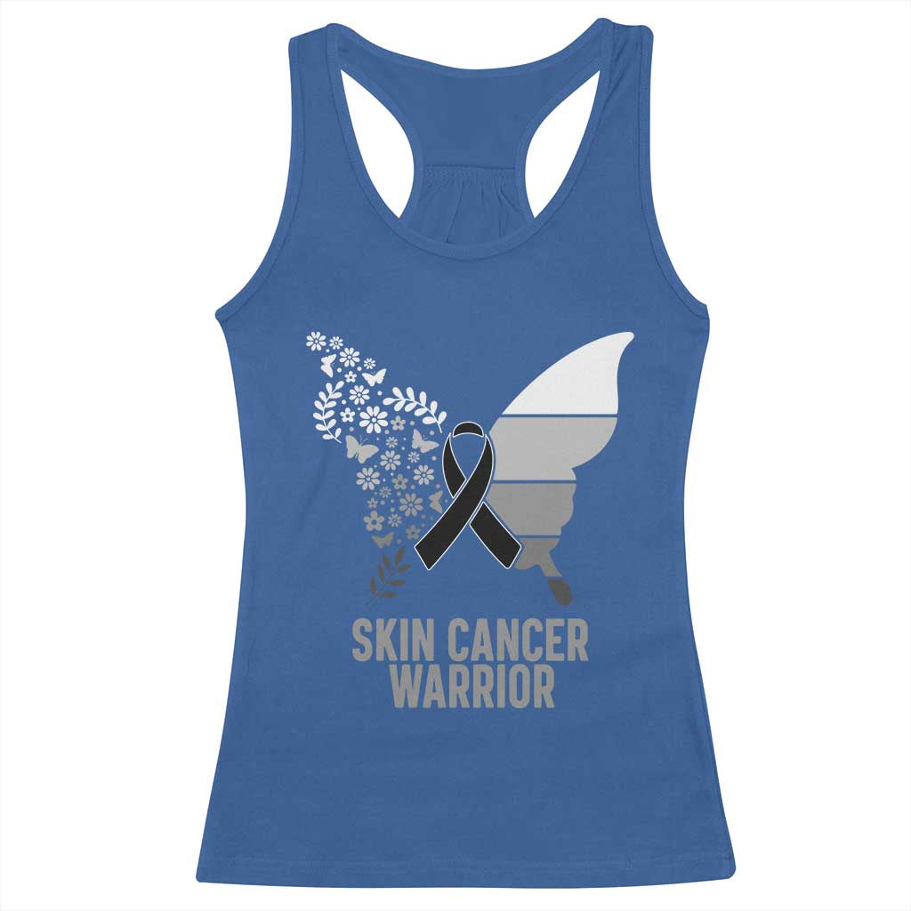 Floral Butterfly Melanoma Awarenes Racerback Tank Top Black Ribbon Warrior Support Gift