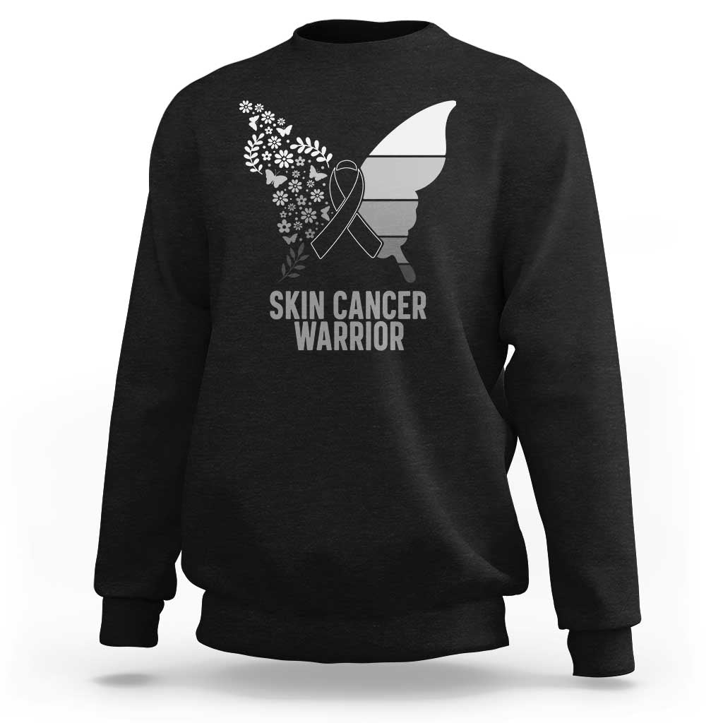 Floral Butterfly Melanoma Awarenes Sweatshirt Black Ribbon Warrior Support Gift