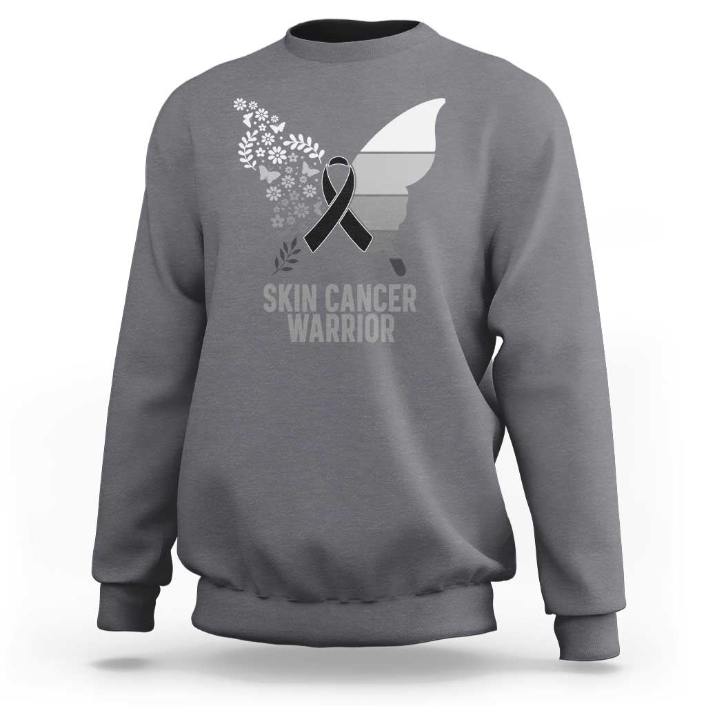 Floral Butterfly Melanoma Awarenes Sweatshirt Black Ribbon Warrior Support Gift
