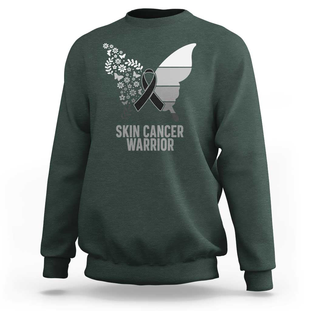 Floral Butterfly Melanoma Awarenes Sweatshirt Black Ribbon Warrior Support Gift