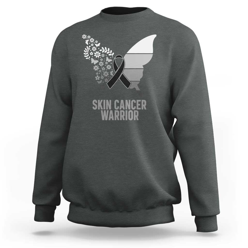 Floral Butterfly Melanoma Awarenes Sweatshirt Black Ribbon Warrior Support Gift