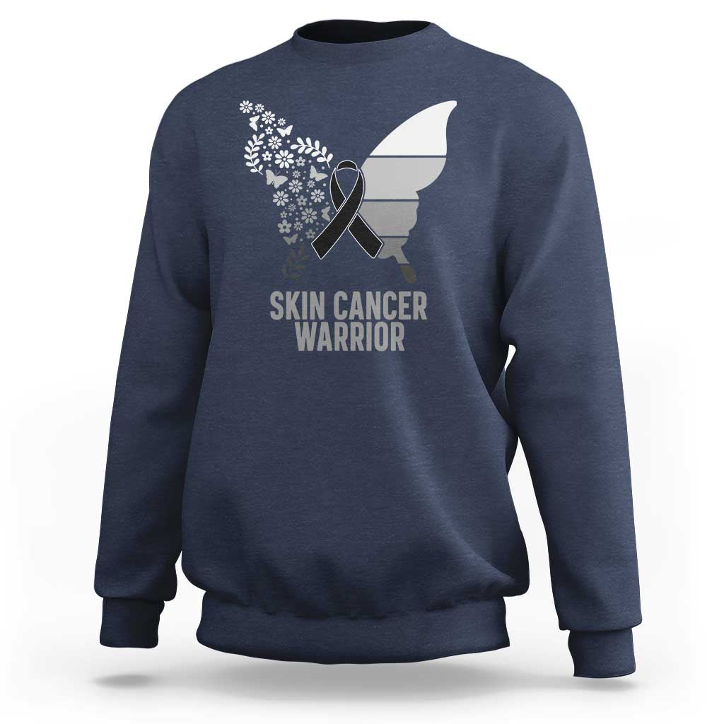 Floral Butterfly Melanoma Awarenes Sweatshirt Black Ribbon Warrior Support Gift