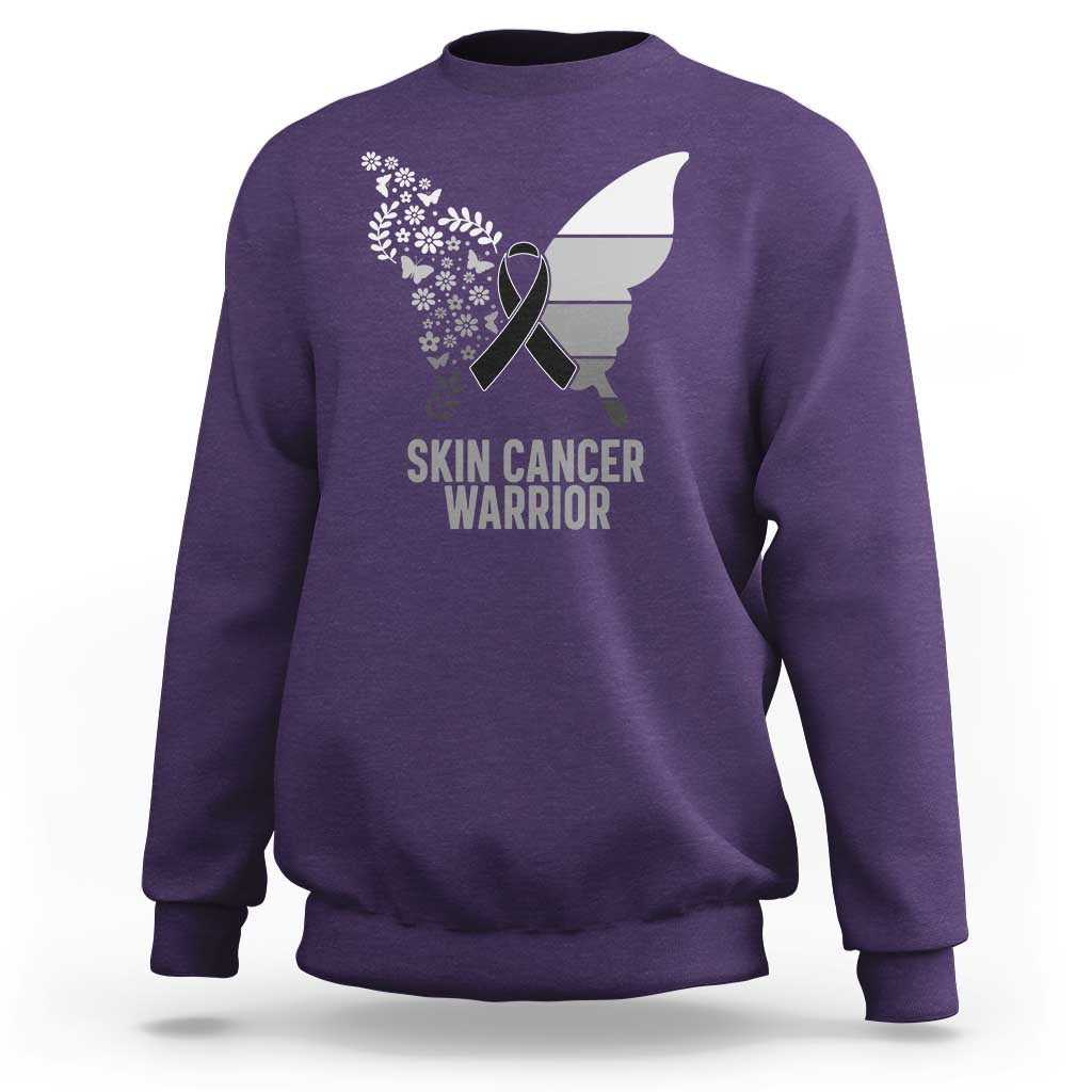 Floral Butterfly Melanoma Awarenes Sweatshirt Black Ribbon Warrior Support Gift