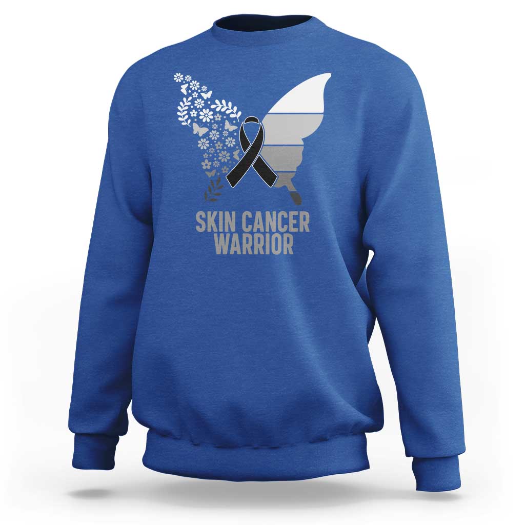 Floral Butterfly Melanoma Awarenes Sweatshirt Black Ribbon Warrior Support Gift
