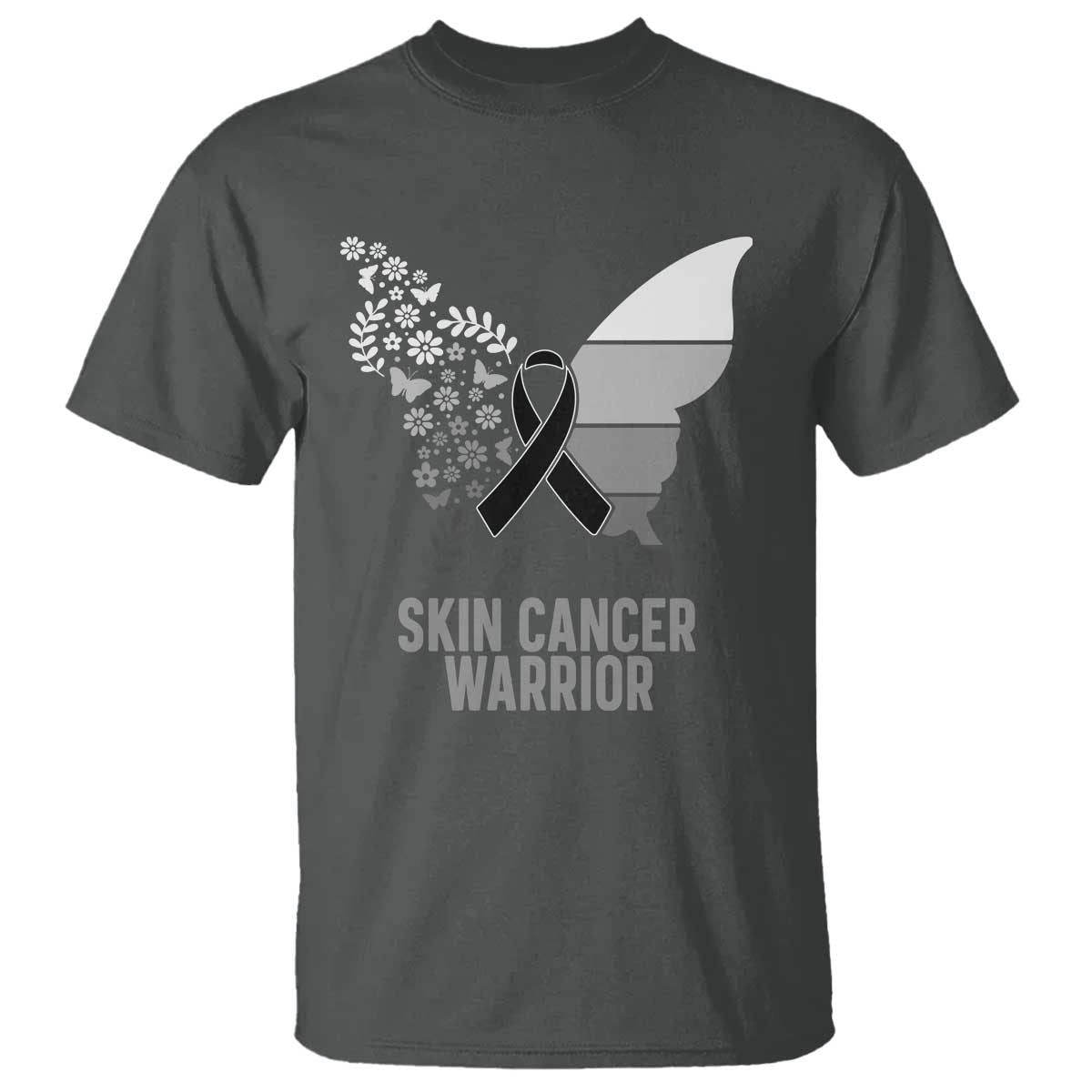 Floral Butterfly Melanoma Awarenes T Shirt Black Ribbon Warrior Support Gift