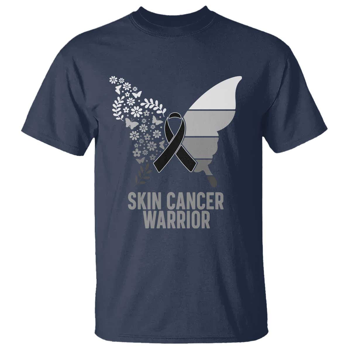 Floral Butterfly Melanoma Awarenes T Shirt Black Ribbon Warrior Support Gift