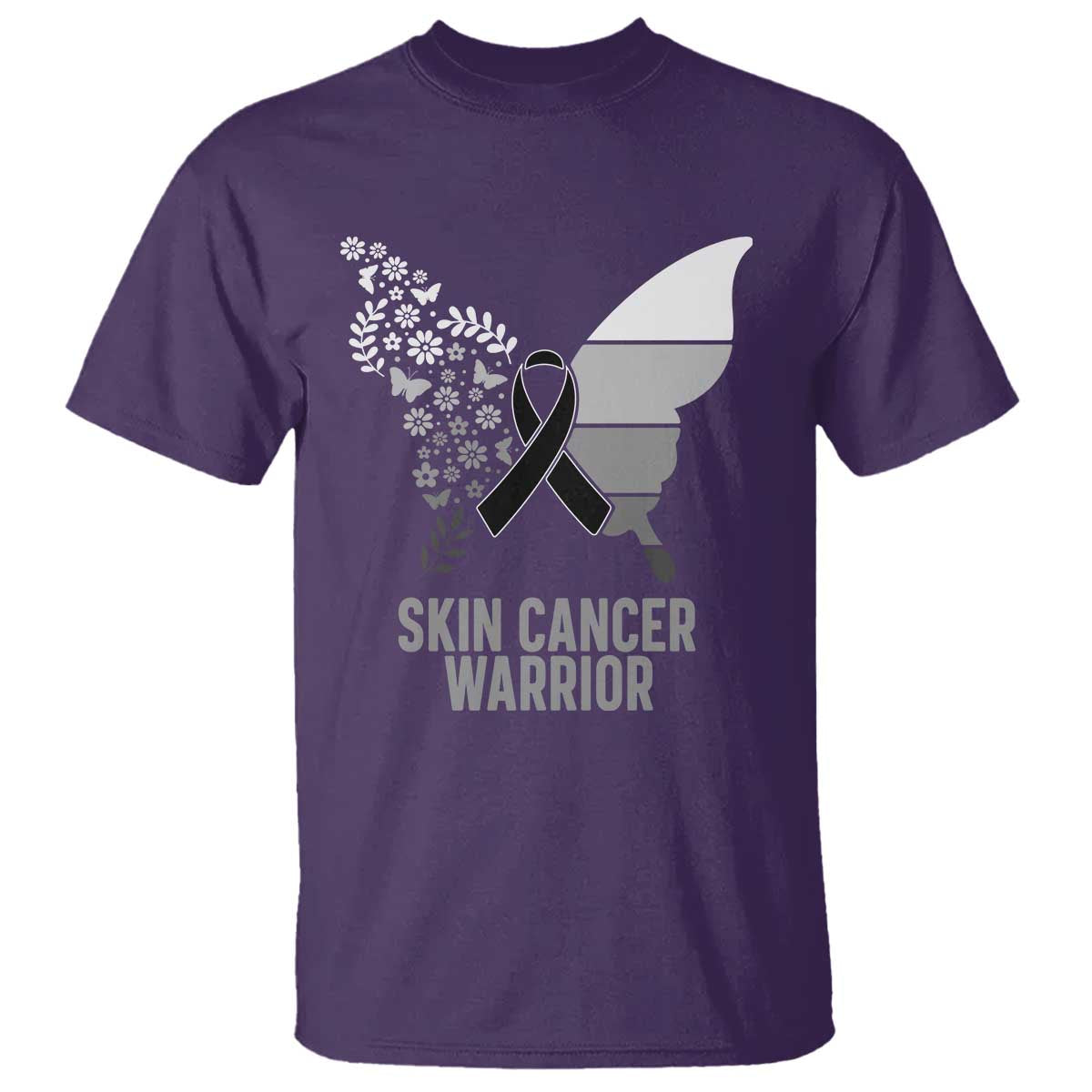 Floral Butterfly Melanoma Awarenes T Shirt Black Ribbon Warrior Support Gift