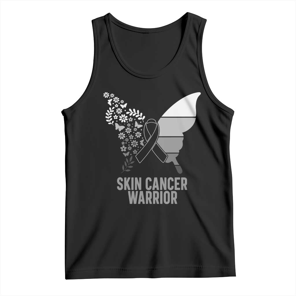Floral Butterfly Melanoma Awarenes Tank Top Black Ribbon Warrior Support Gift
