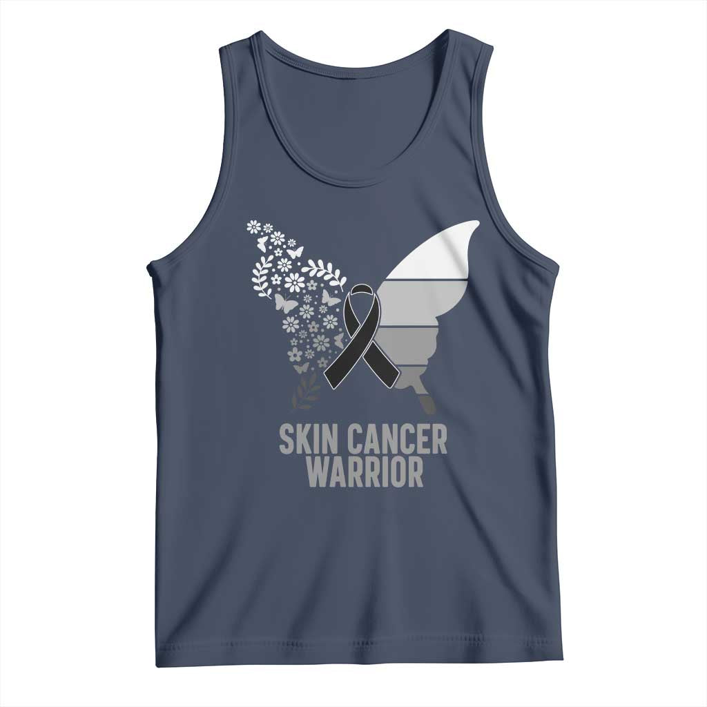 Floral Butterfly Melanoma Awarenes Tank Top Black Ribbon Warrior Support Gift