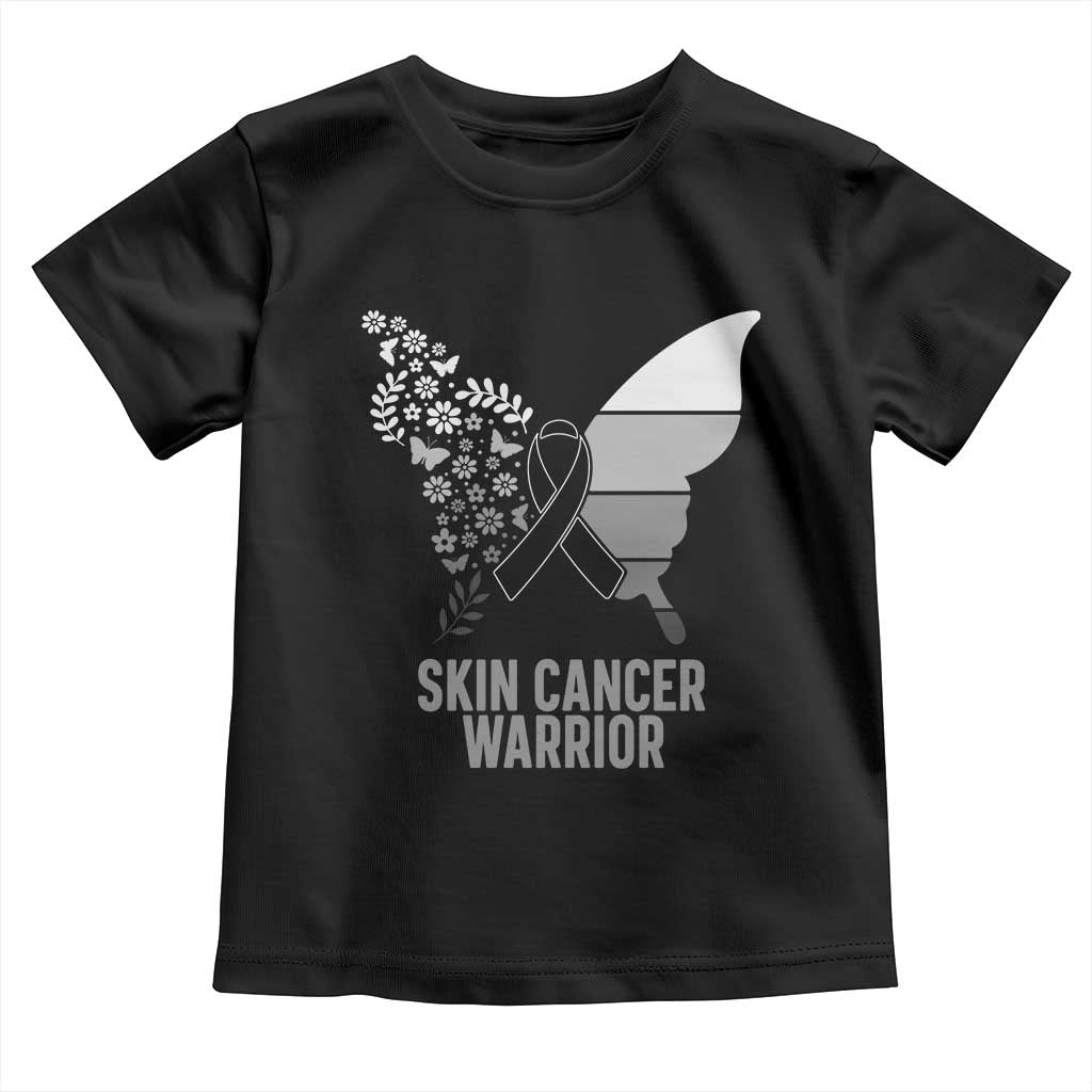 Floral Butterfly Melanoma Awarenes Toddler T Shirt Black Ribbon Warrior Support Gift
