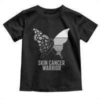 Floral Butterfly Melanoma Awarenes Toddler T Shirt Black Ribbon Warrior Support Gift