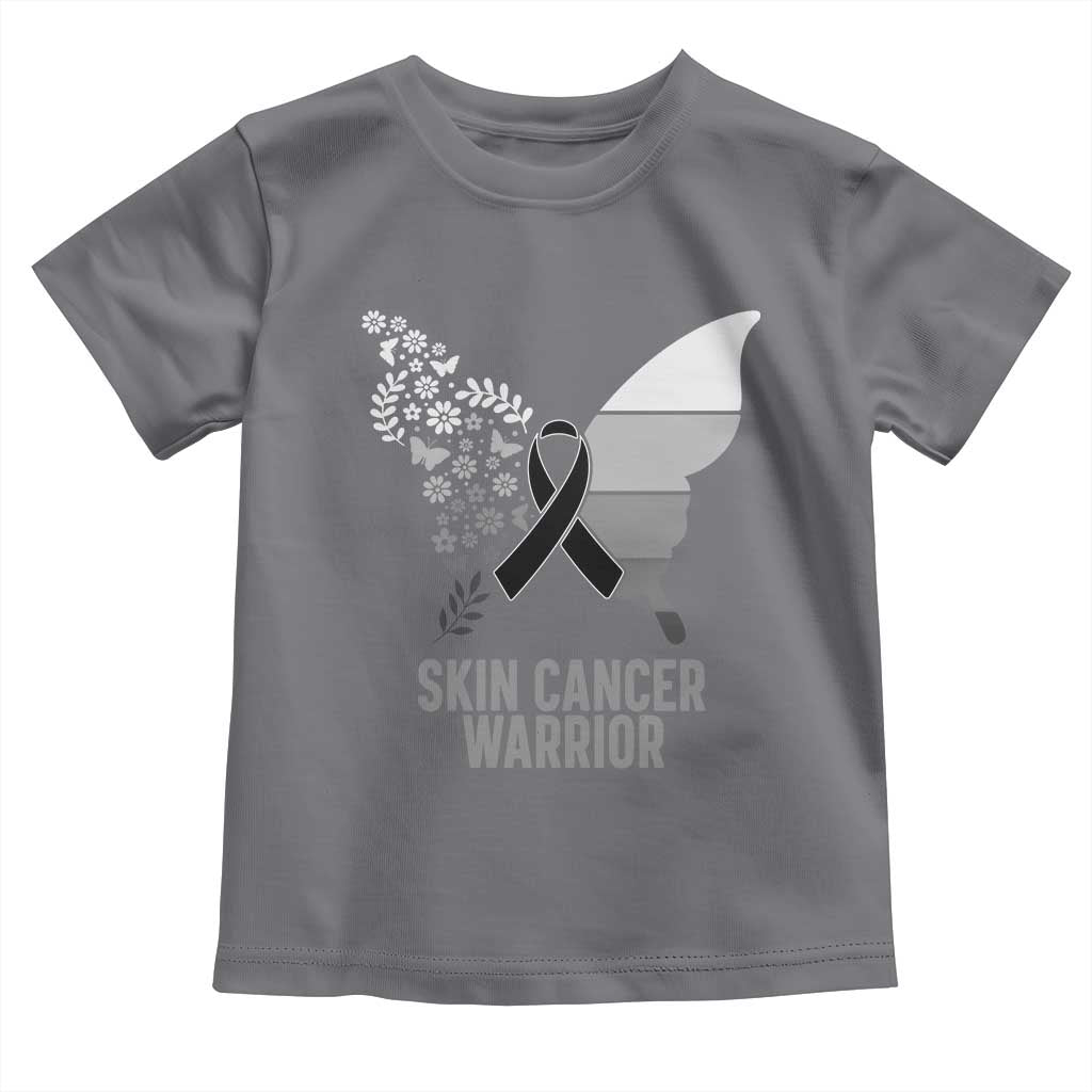 Floral Butterfly Melanoma Awarenes Toddler T Shirt Black Ribbon Warrior Support Gift