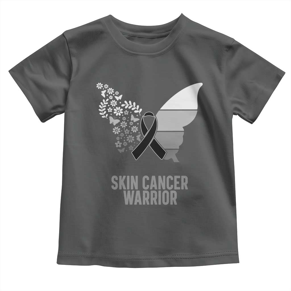 Floral Butterfly Melanoma Awarenes Toddler T Shirt Black Ribbon Warrior Support Gift
