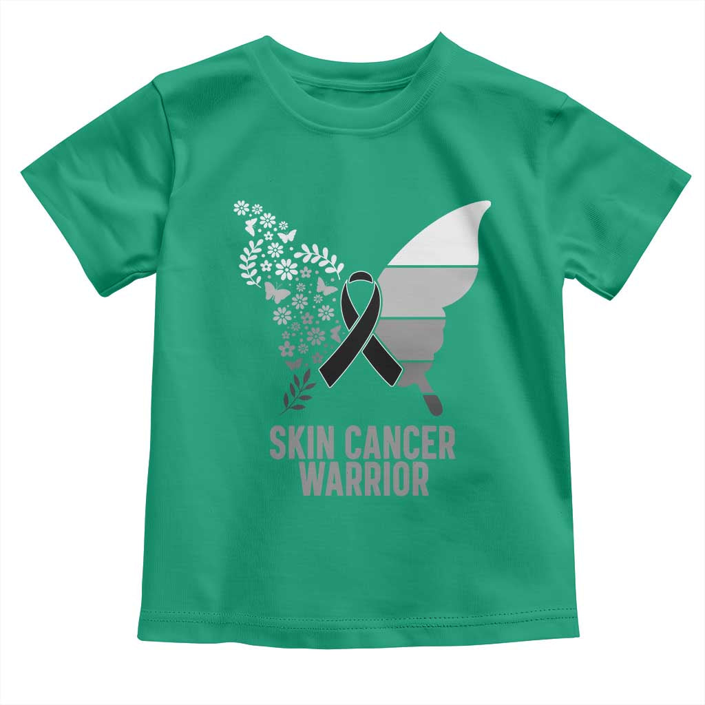 Floral Butterfly Melanoma Awarenes Toddler T Shirt Black Ribbon Warrior Support Gift