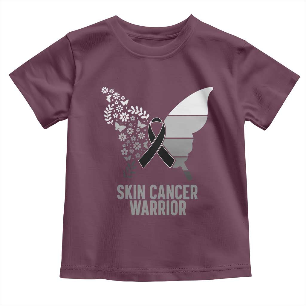 Floral Butterfly Melanoma Awarenes Toddler T Shirt Black Ribbon Warrior Support Gift
