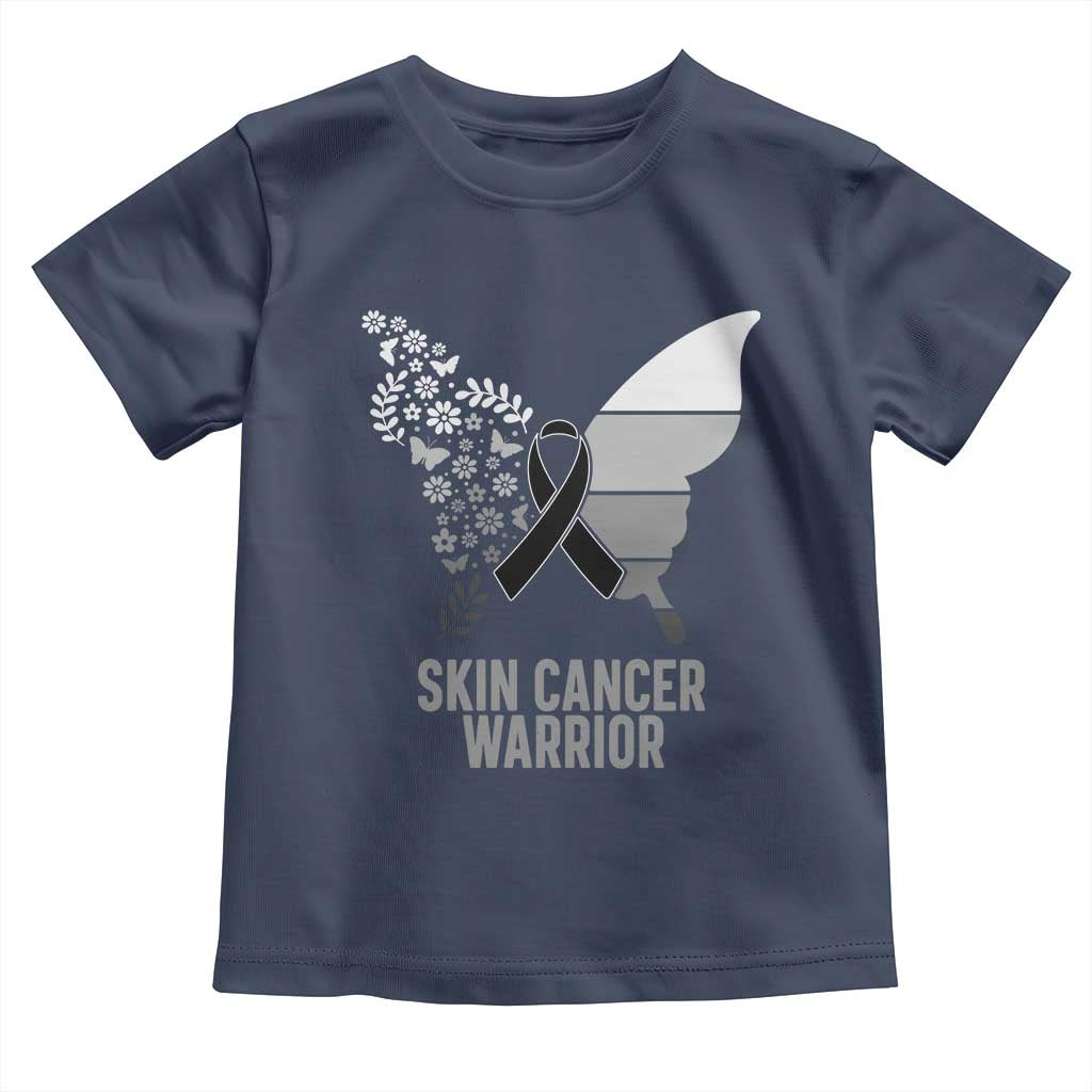 Floral Butterfly Melanoma Awarenes Toddler T Shirt Black Ribbon Warrior Support Gift
