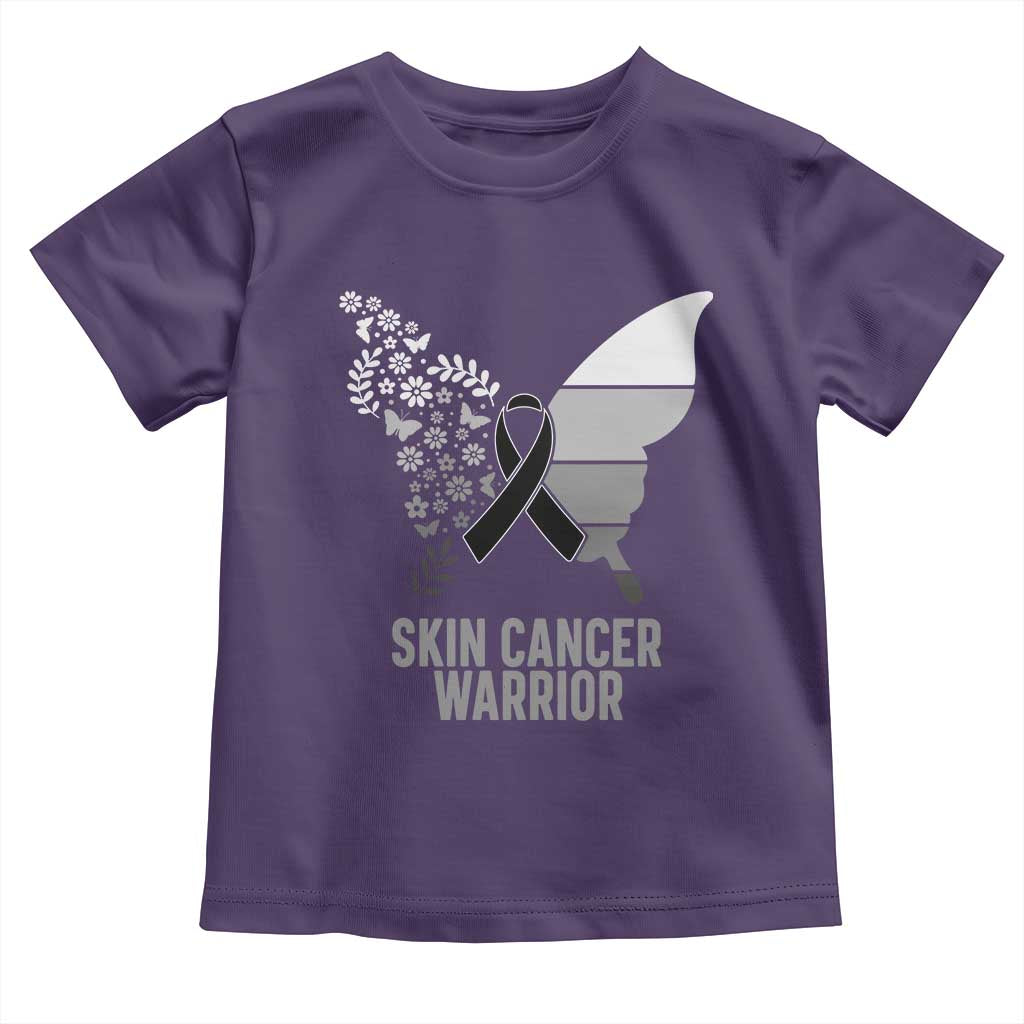 Floral Butterfly Melanoma Awarenes Toddler T Shirt Black Ribbon Warrior Support Gift