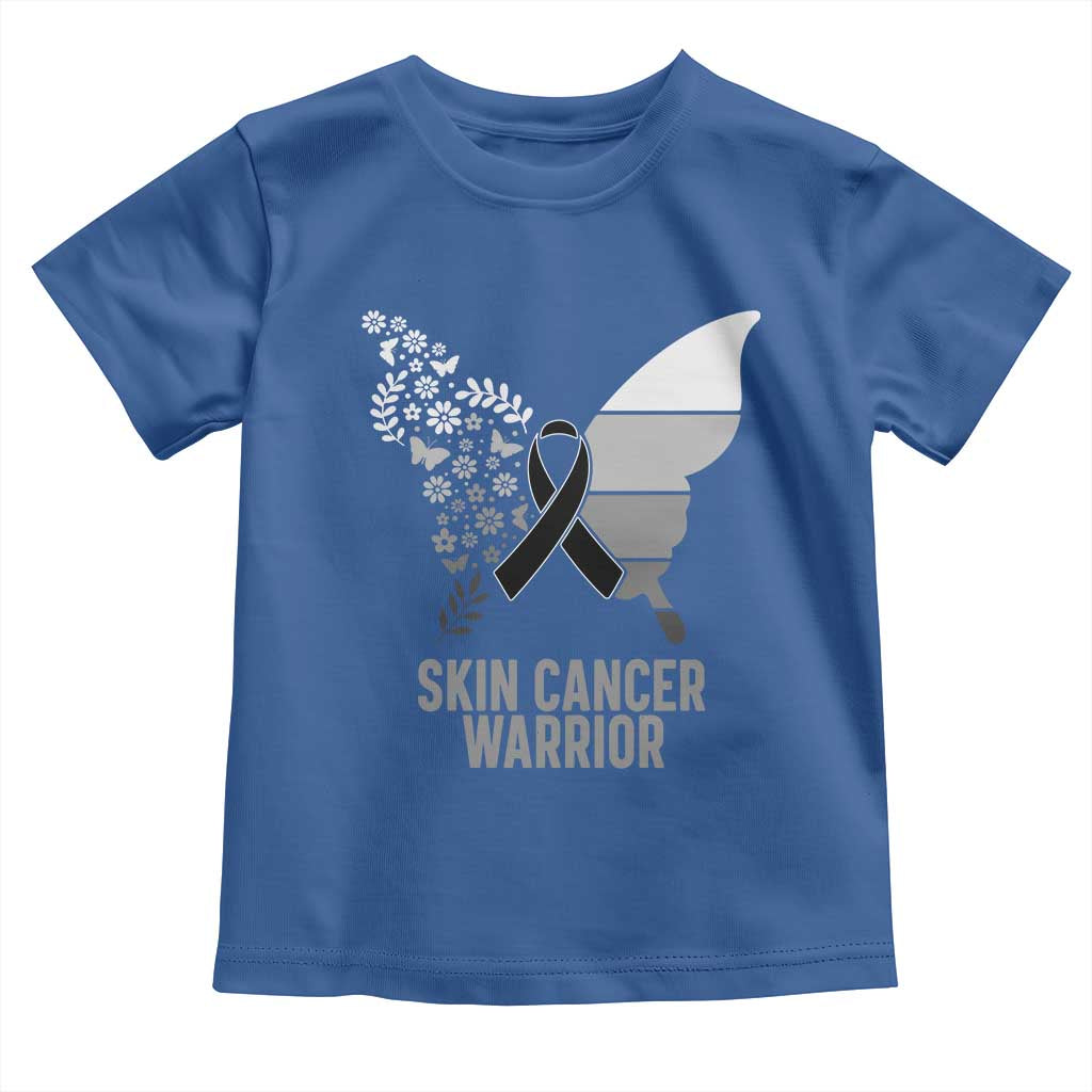 Floral Butterfly Melanoma Awarenes Toddler T Shirt Black Ribbon Warrior Support Gift