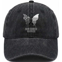 Floral Butterfly Melanoma Awarenes Washed Cotton Baseball Cap Black Ribbon Warrior Support Gift