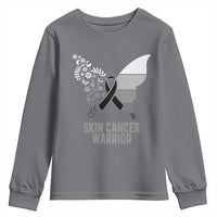 Floral Butterfly Melanoma Awarenes Youth Sweatshirt Black Ribbon Warrior Support Gift