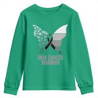 Floral Butterfly Melanoma Awarenes Youth Sweatshirt Black Ribbon Warrior Support Gift