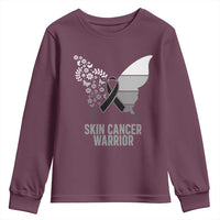 Floral Butterfly Melanoma Awarenes Youth Sweatshirt Black Ribbon Warrior Support Gift