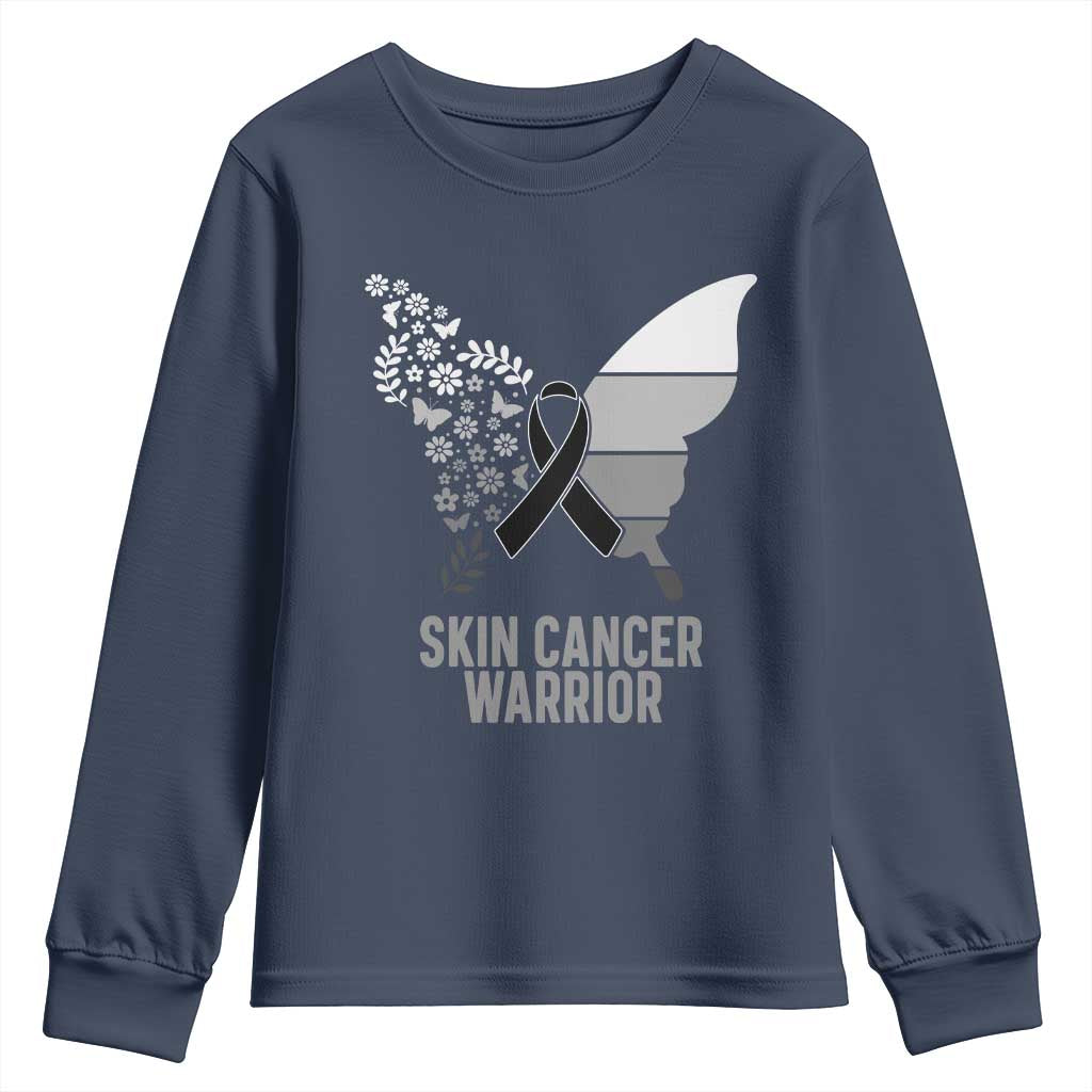Floral Butterfly Melanoma Awarenes Youth Sweatshirt Black Ribbon Warrior Support Gift