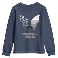 Floral Butterfly Melanoma Awarenes Youth Sweatshirt Black Ribbon Warrior Support Gift