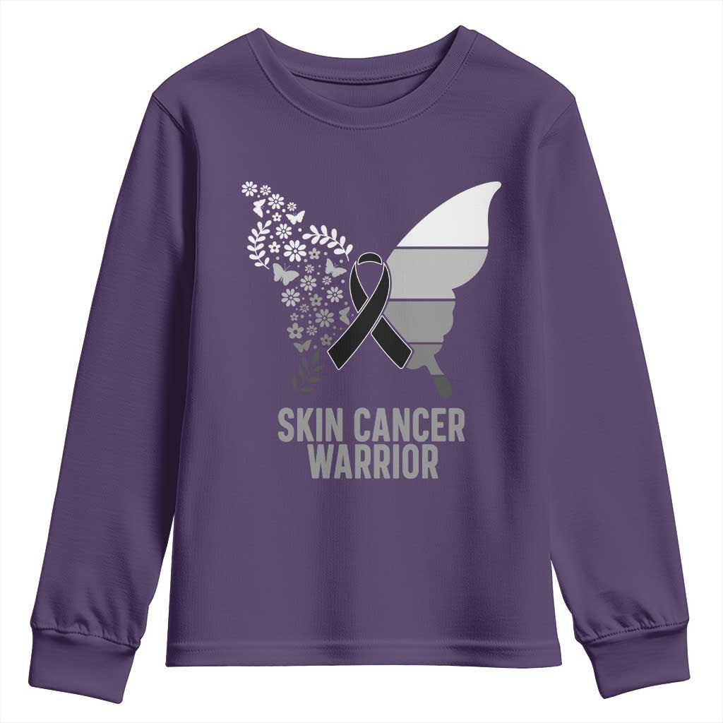 Floral Butterfly Melanoma Awarenes Youth Sweatshirt Black Ribbon Warrior Support Gift