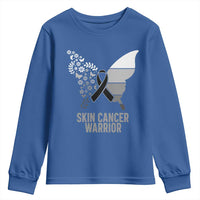 Floral Butterfly Melanoma Awarenes Youth Sweatshirt Black Ribbon Warrior Support Gift