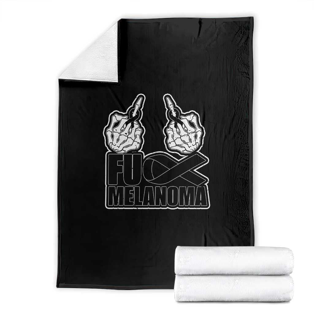 Fuck Melanoma Throw Blanket Skeleton Hand Black Ribbon Awareness