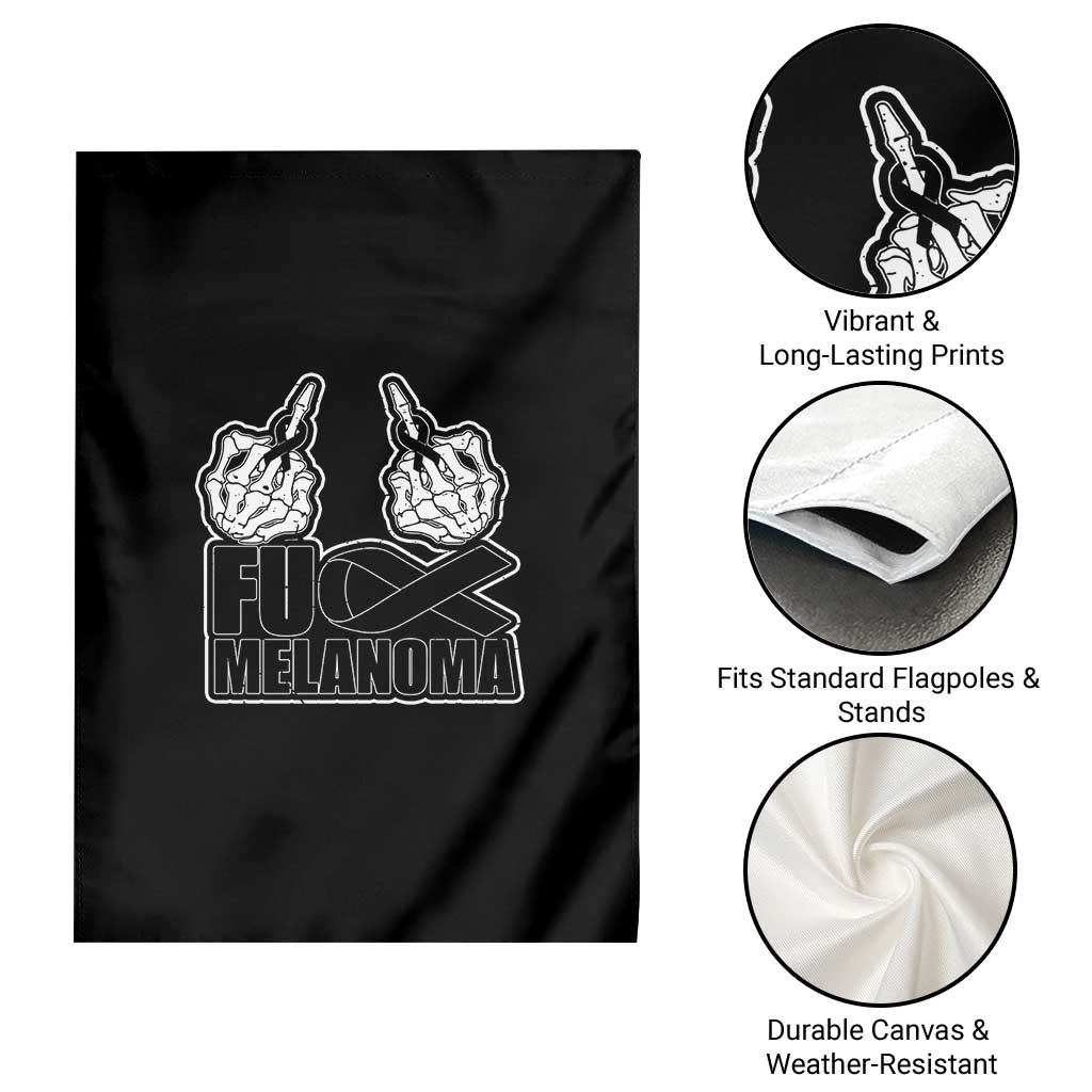 Fuck Melanoma Garden Flag Skeleton Hand Black Ribbon Awareness