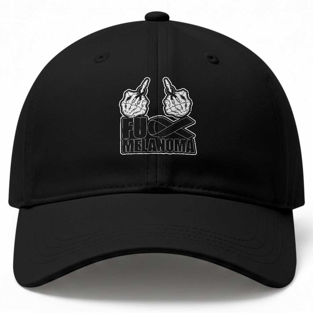 Fuck Melanoma Baseball Cap Skeleton Hand Black Ribbon Awareness