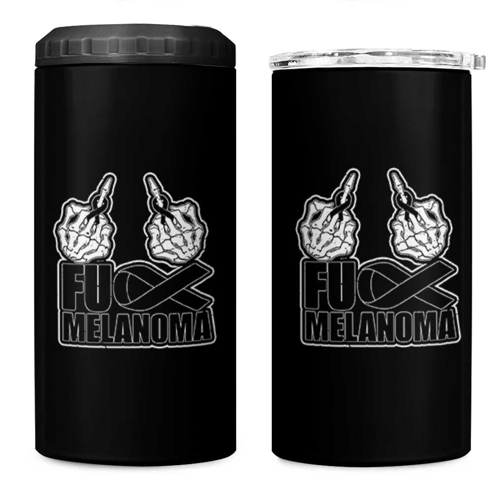 Fuck Melanoma 4 in 1 Can Cooler Tumbler Skeleton Hand Black Ribbon Awareness