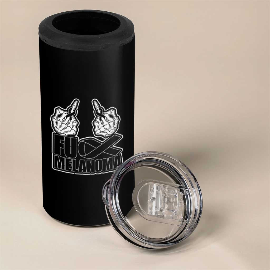 Fuck Melanoma 4 in 1 Can Cooler Tumbler Skeleton Hand Black Ribbon Awareness