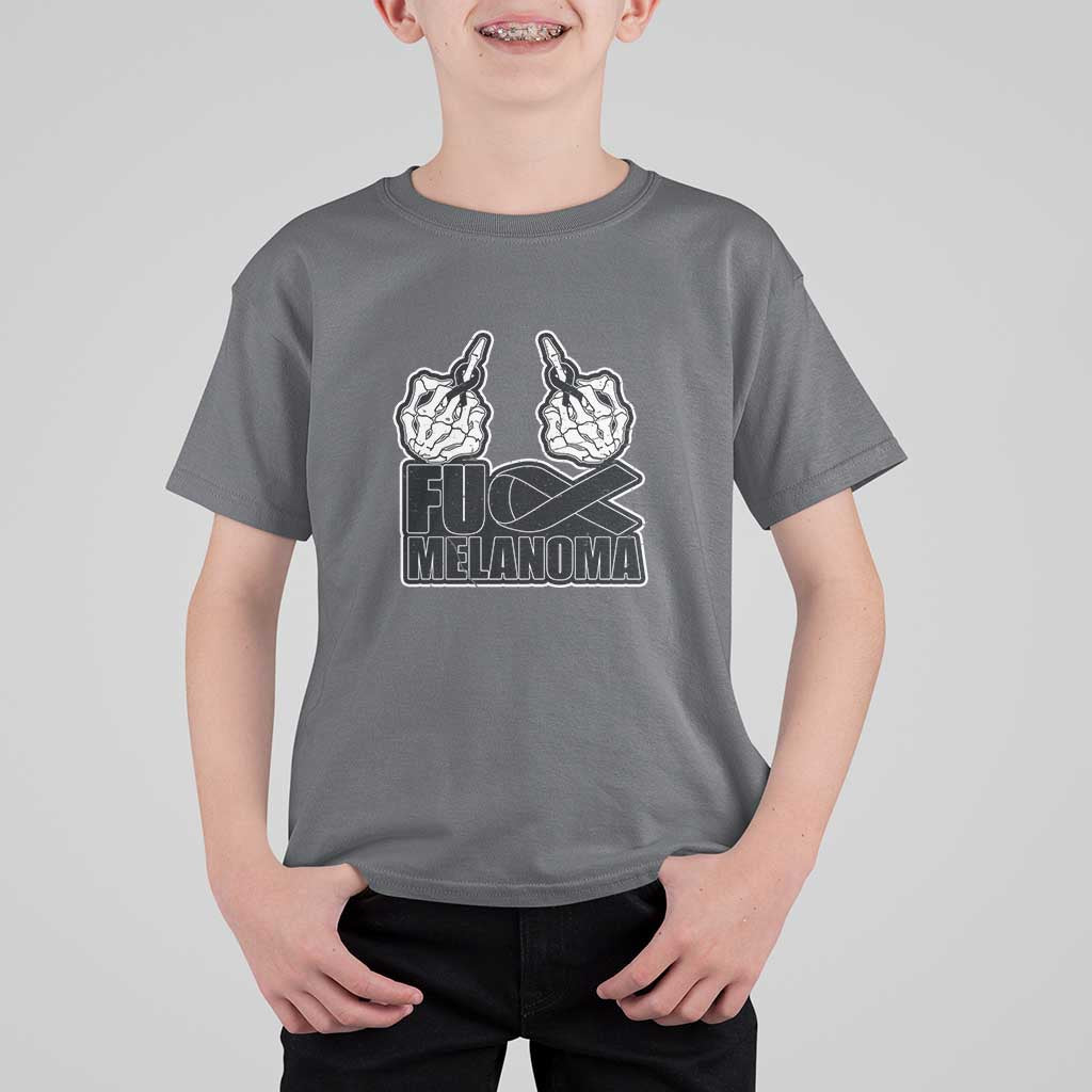 Fuck Melanoma T Shirt For Kid Skeleton Hand Black Ribbon Awareness