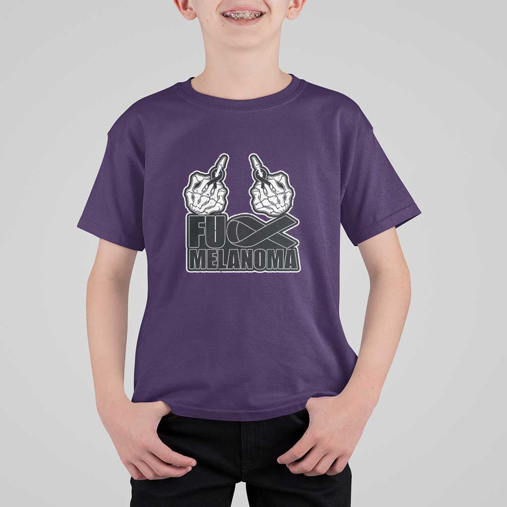 Fuck Melanoma T Shirt For Kid Skeleton Hand Black Ribbon Awareness