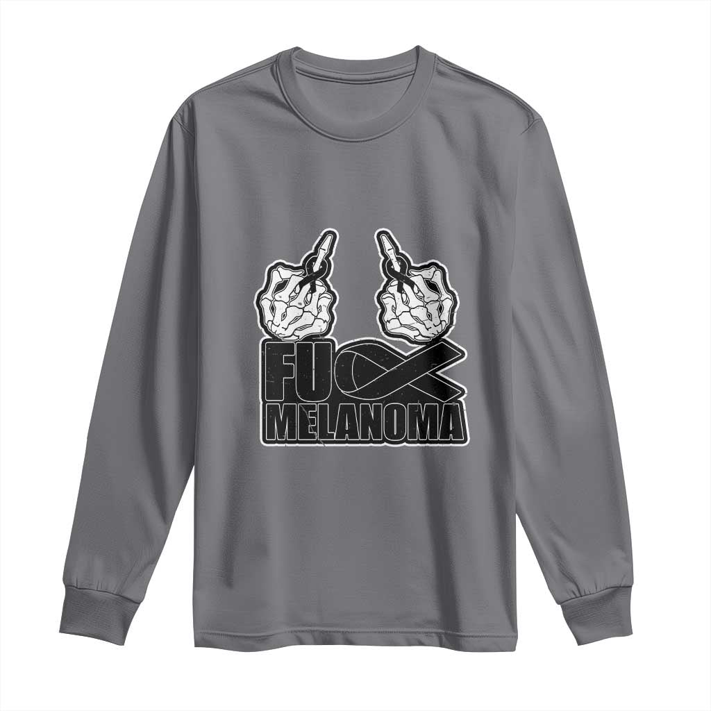 Fuck Melanoma Long Sleeve Shirt Skeleton Hand Black Ribbon Awareness