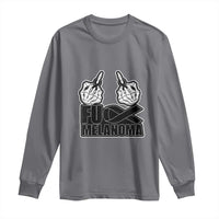 Fuck Melanoma Long Sleeve Shirt Skeleton Hand Black Ribbon Awareness