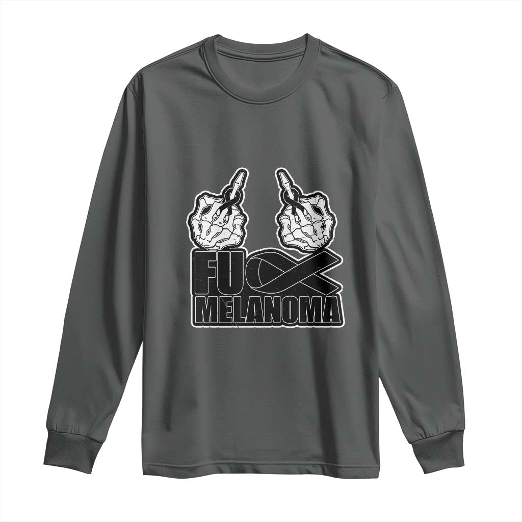 Fuck Melanoma Long Sleeve Shirt Skeleton Hand Black Ribbon Awareness